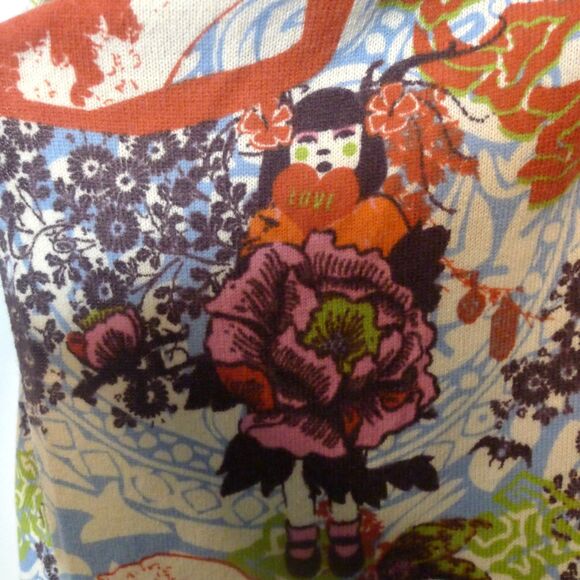 LARK RISING 100% Merino Wool Floral/Asian Vampire Printed Cardigan Wrap M - Picture 7 of 12